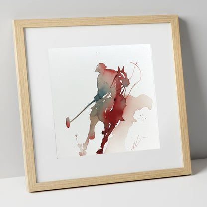 The Crimson Chukka polo horse art print in natural frame