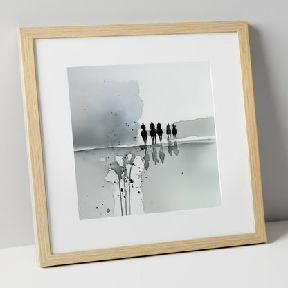 The Morning String racing horse art print in natural frame