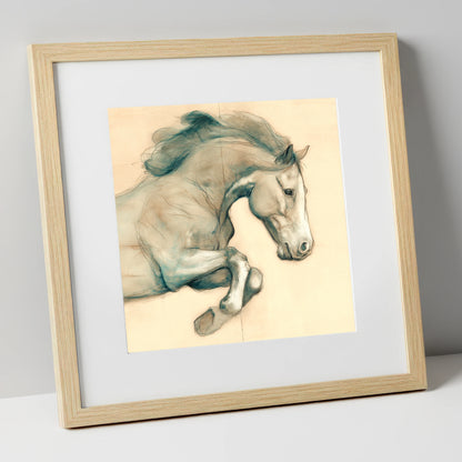 Suspended Grace horse portrait art print in natural frame