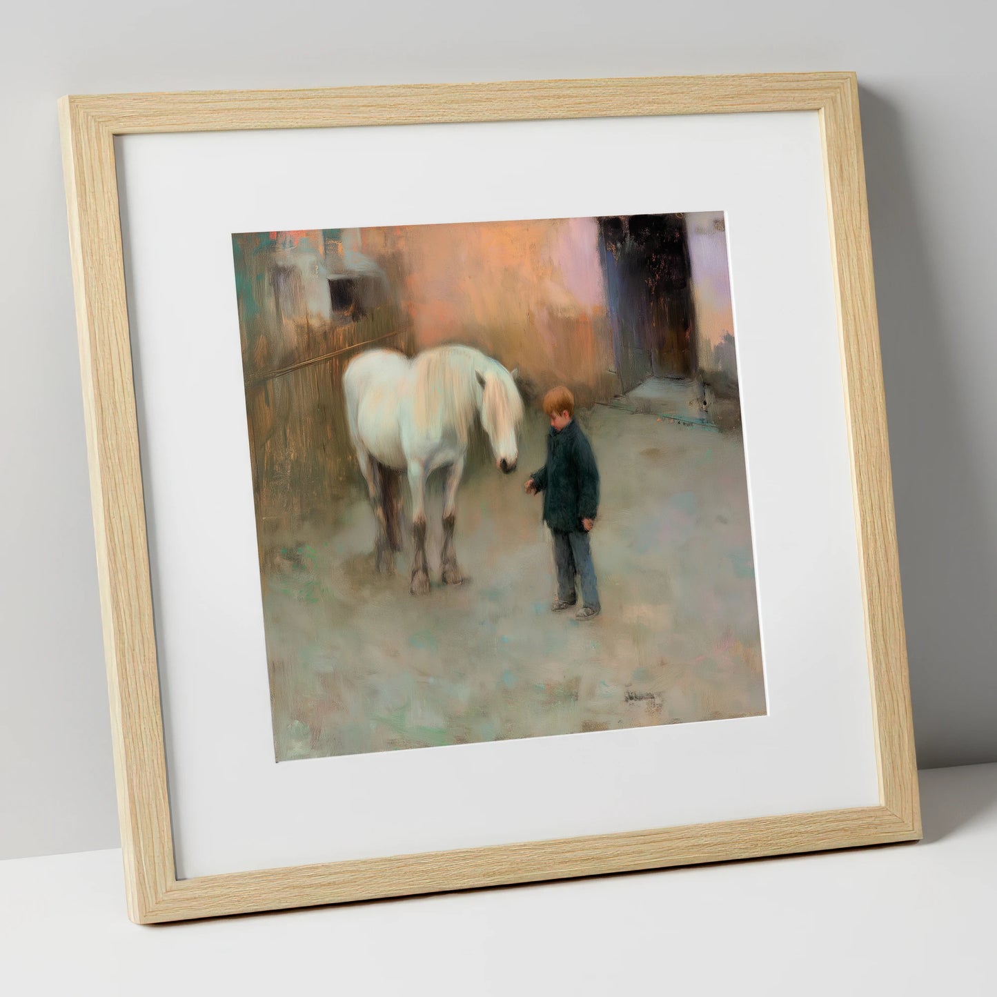 A Quiet Understanding horse & rider art print in natural frame