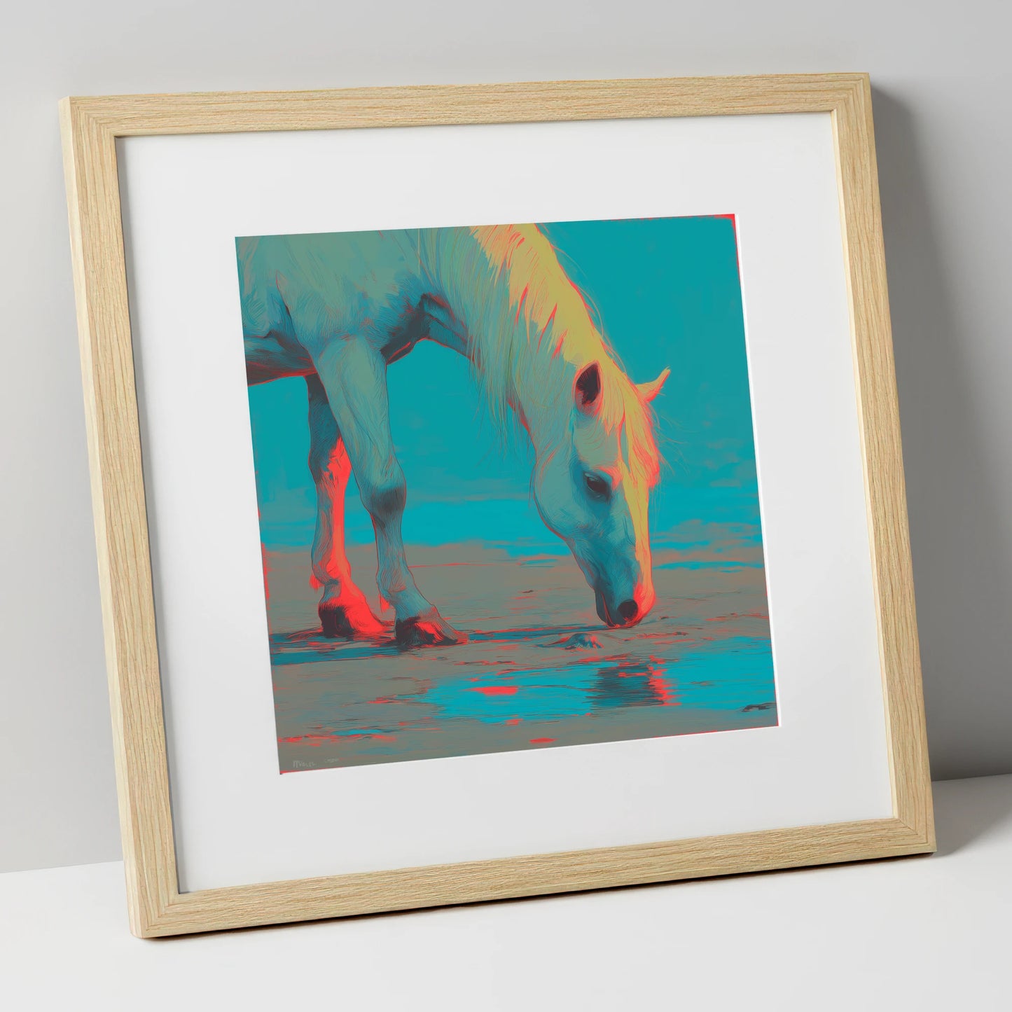 Electric Tide horse landscape art print in natural frame