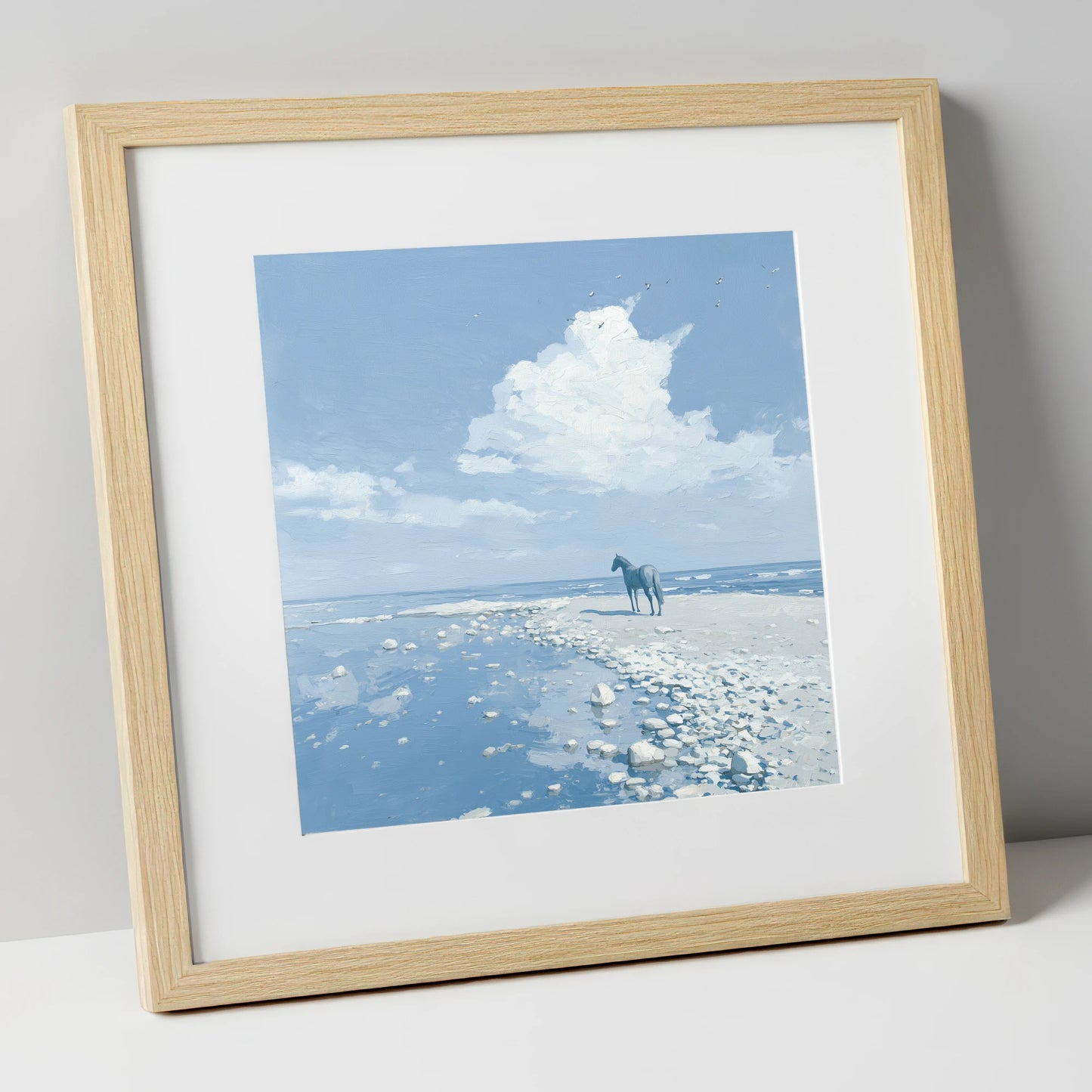 Solitude on the Shore horse landscape art print in natural frame