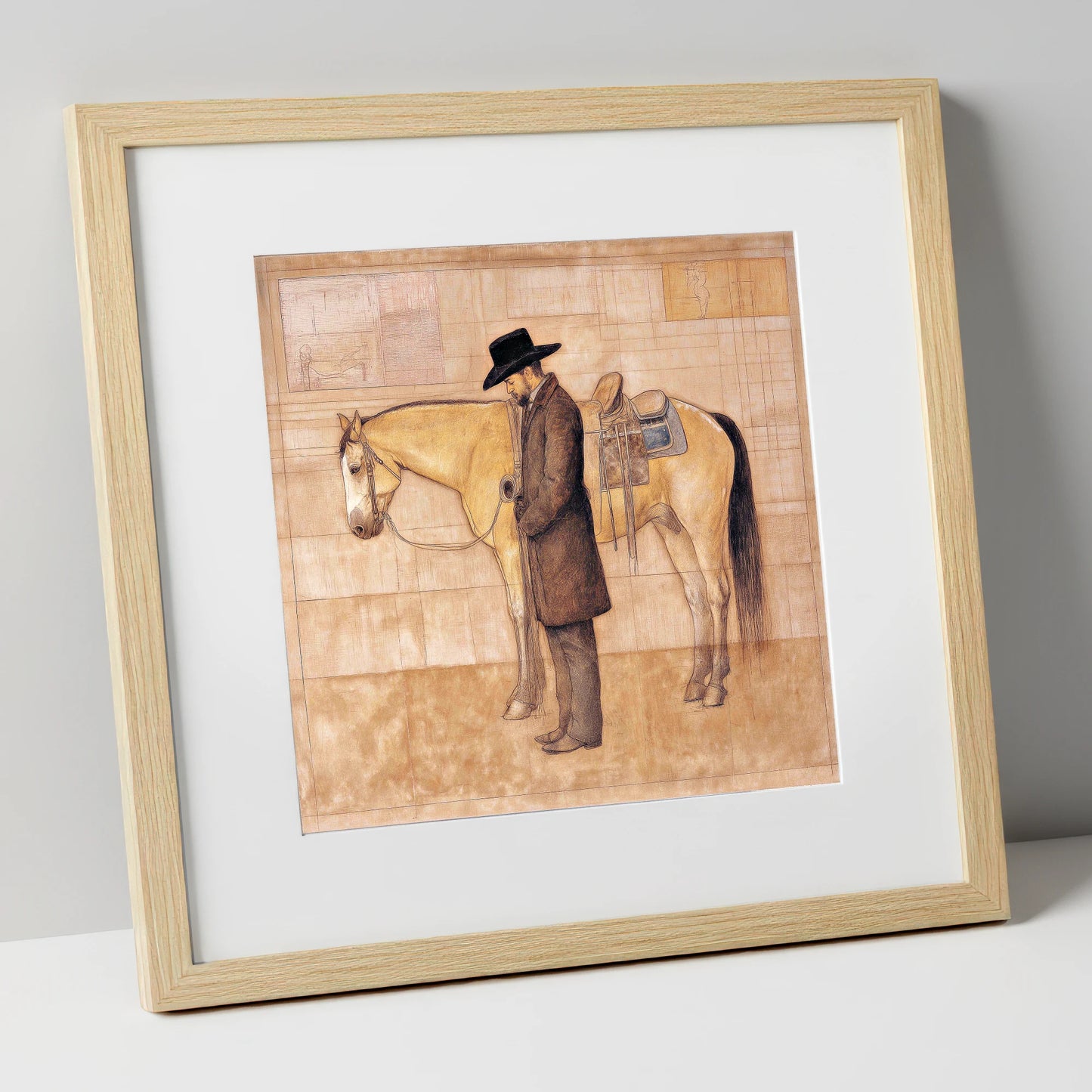 The Quiet Bond western horse art print in natural frame