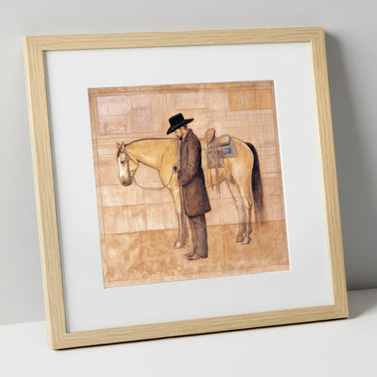 The Quiet Bond western horse art print in natural frame