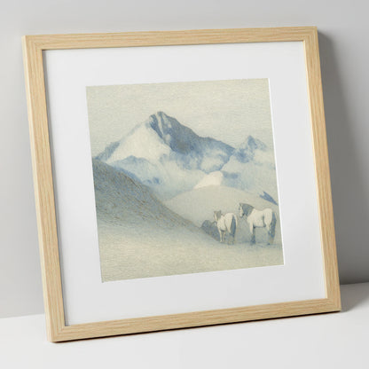 Slate Blue Peaks horse landscape art print in natural frame