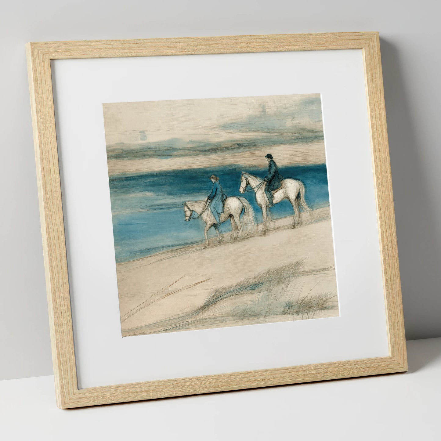 Tide Line Companions beach horse art print in natural frame