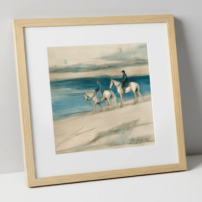 Tide Line Companions beach horse art print in natural frame