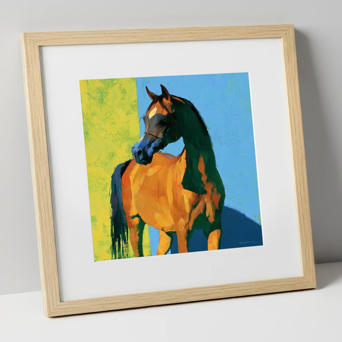 Arabian Horse in Bold Colours horse breed art print in natural frame