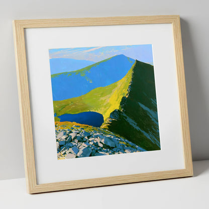 Vibrant Mountain Tarn Landscape horse landscape art print in natural frame