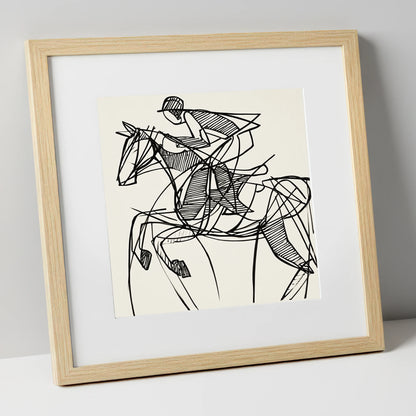 Dynamic Line Jumper show jumping horse art print in natural frame