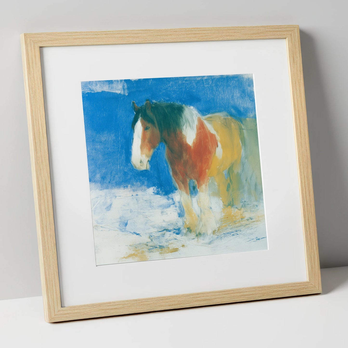 Cerulean Coloured Cob horse breed art print in natural frame