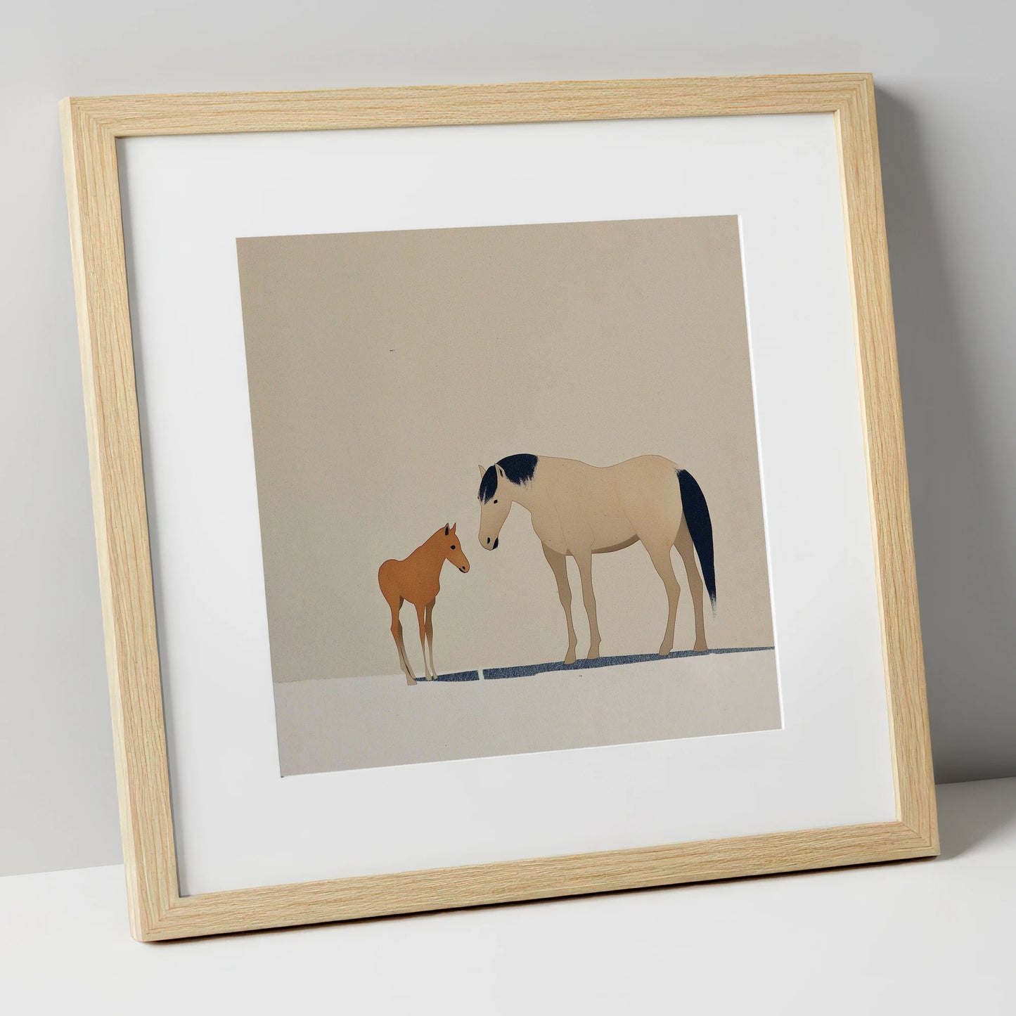 Quiet Guidance mare & foal art print in natural frame