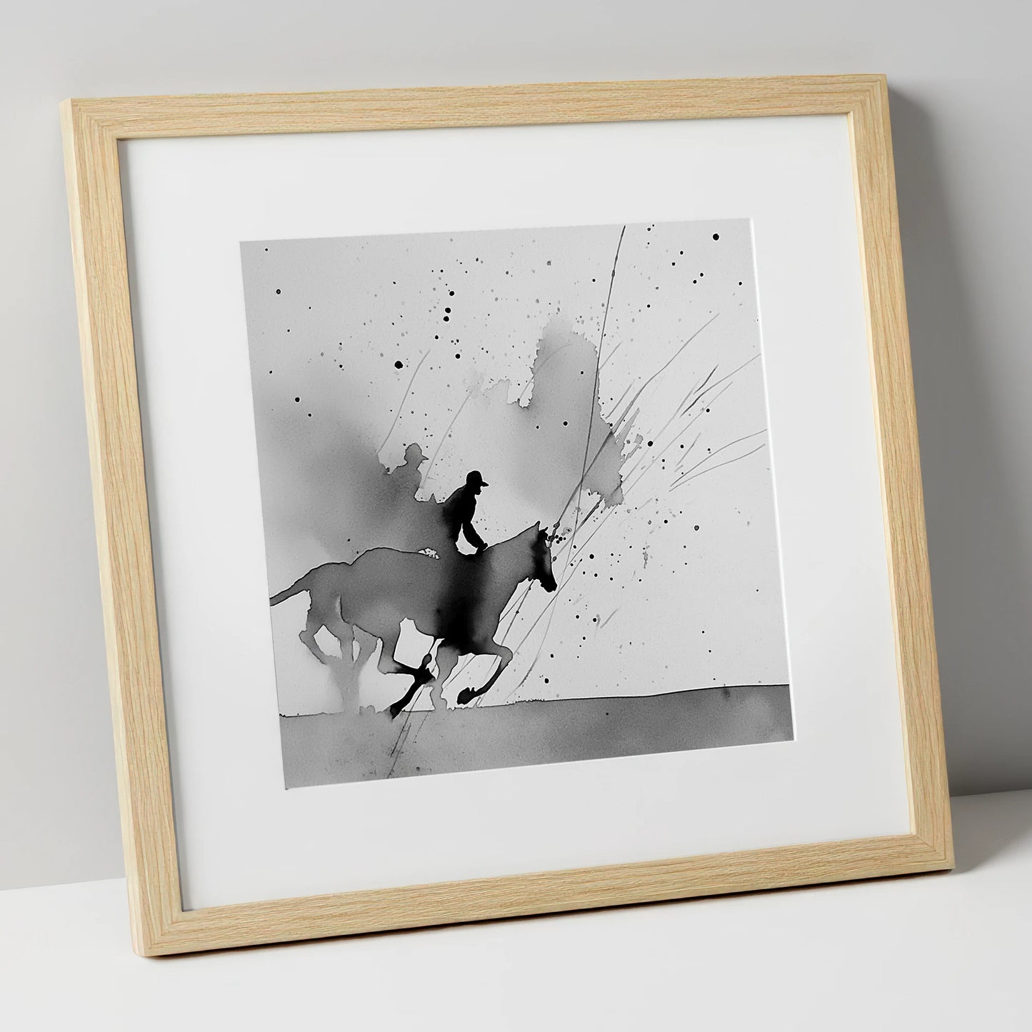 Kinetic Flight show jumping horse art print in natural frame