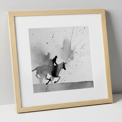 Kinetic Flight show jumping horse art print in natural frame