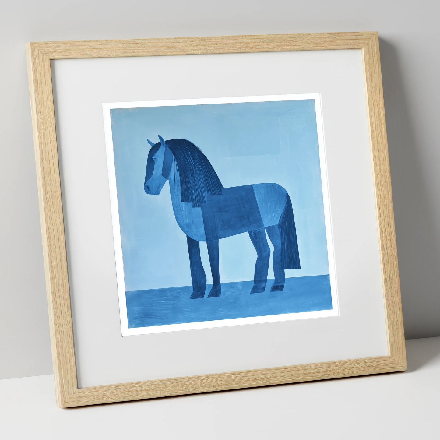Geometric Blue Heavy Horse horse breed art print in natural frame