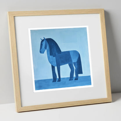 Geometric Blue Heavy Horse horse breed art print in natural frame