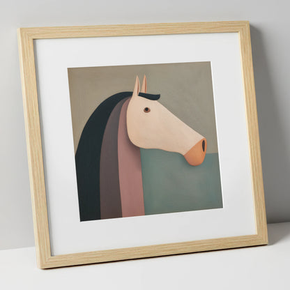 Earthy Equine Profile horse portrait art print in natural frame