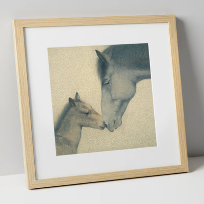 Quiet Devotion mare & foal art print in natural frame