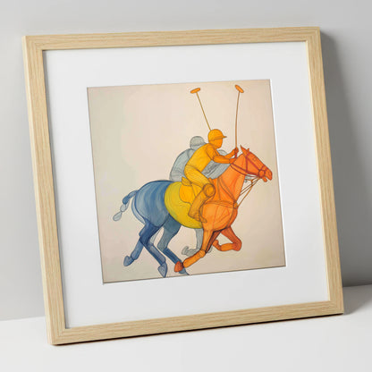 Rhythm of the Chukka polo horse art print in natural frame