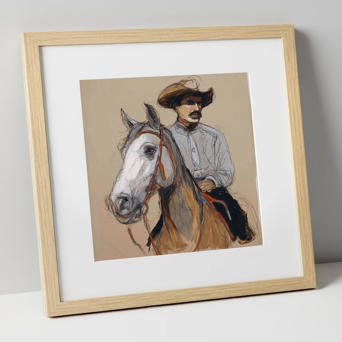 Soul of the West western horse art print in natural frame