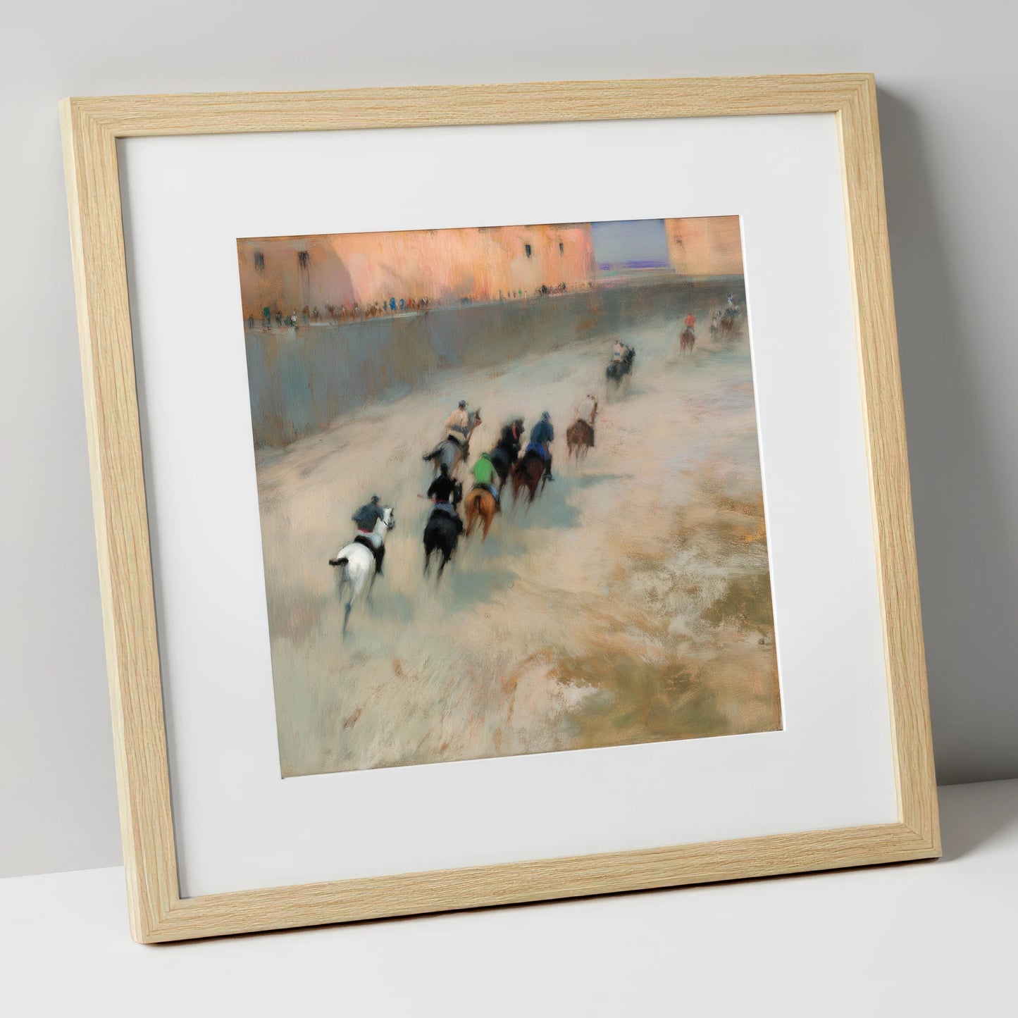 The Thundering Pack polo horse art print in natural frame