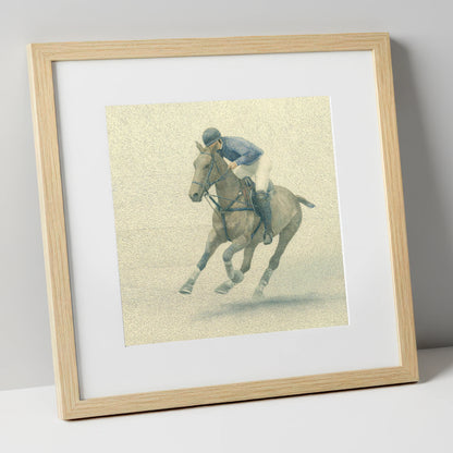 Chukka in Slate Blue polo horse art print in natural frame