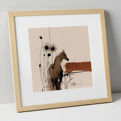Rust and Shadows horse portrait art print in natural frame