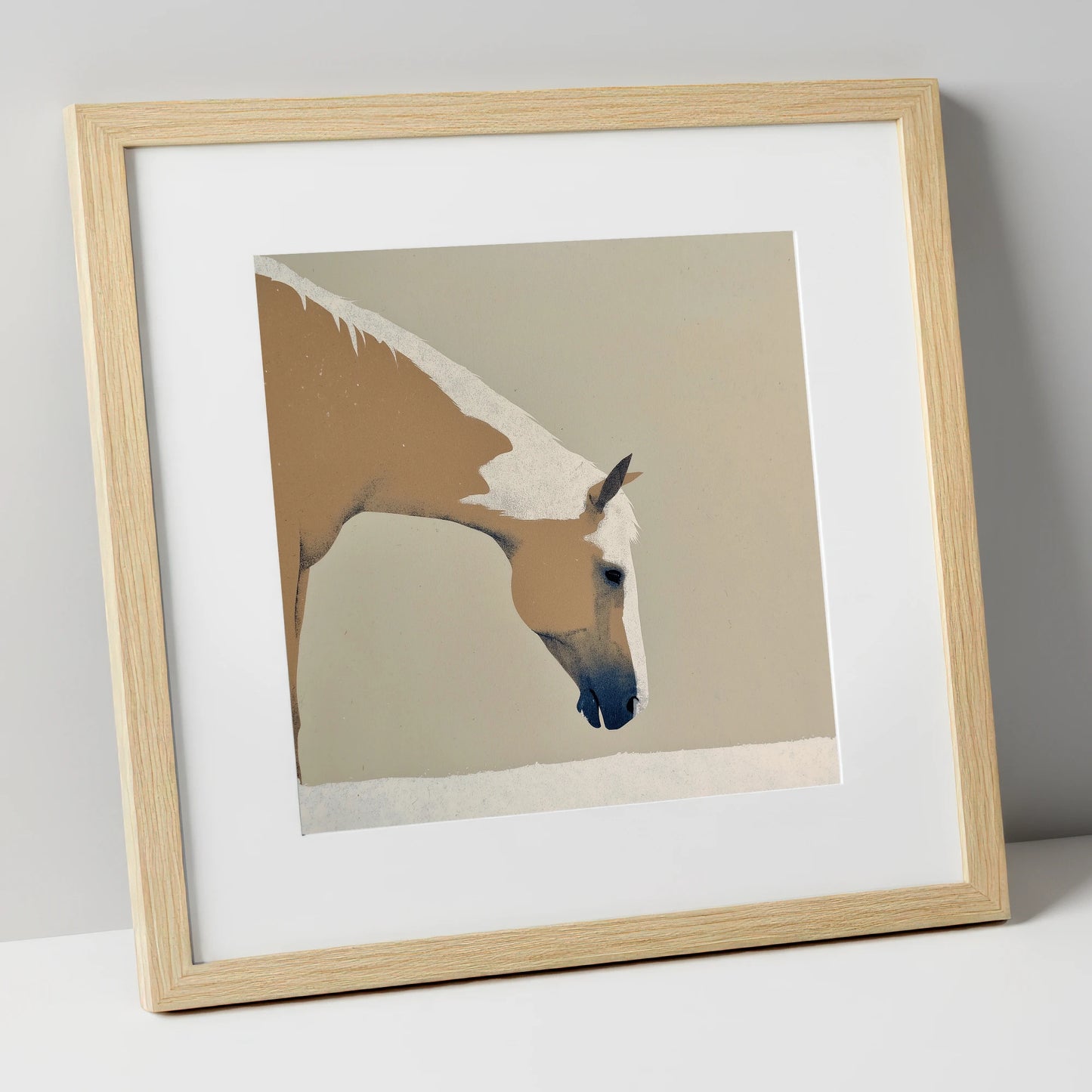 Serenity in Tan and Cream horse portrait art print in natural frame