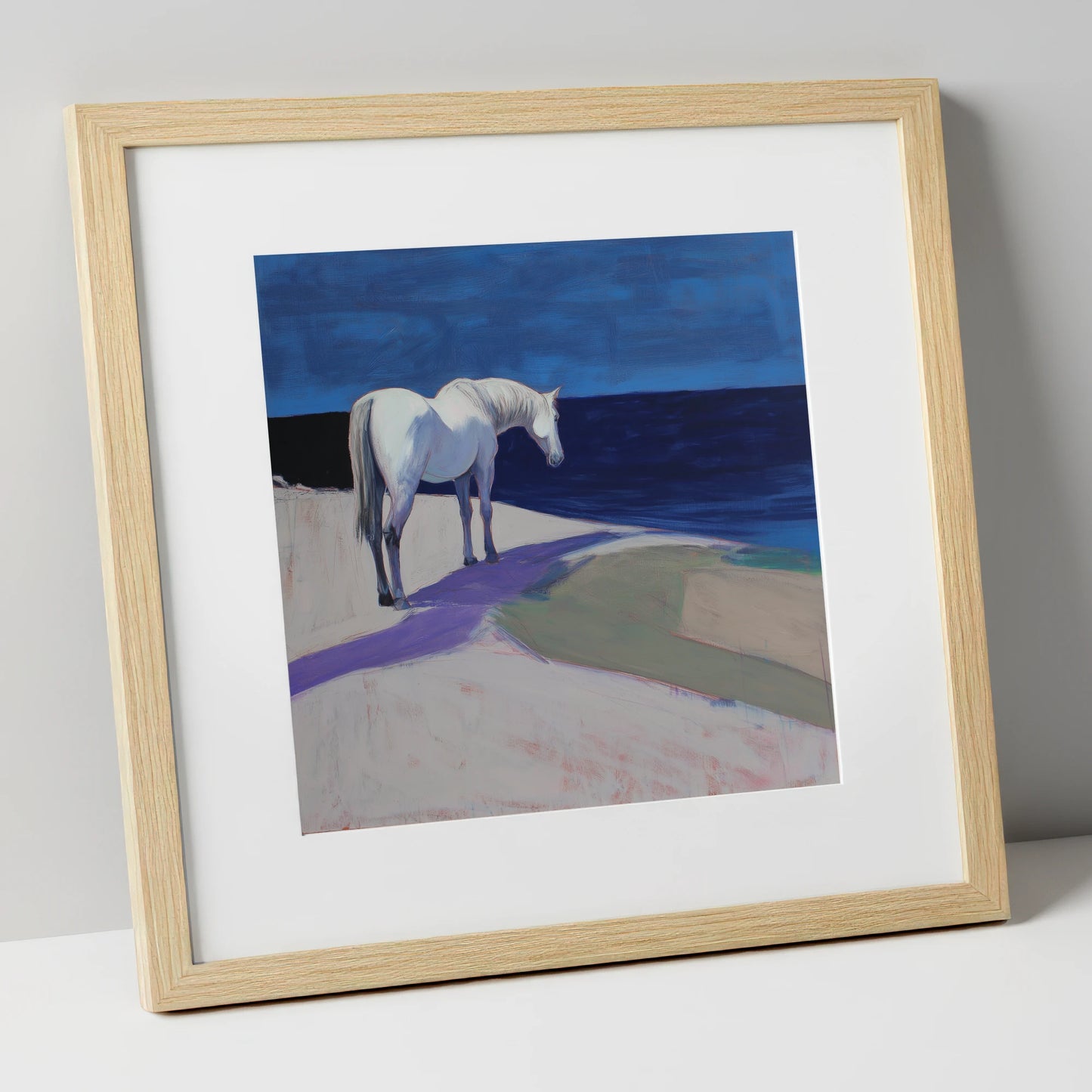 The Quiet Horizon horse landscape art print in natural frame
