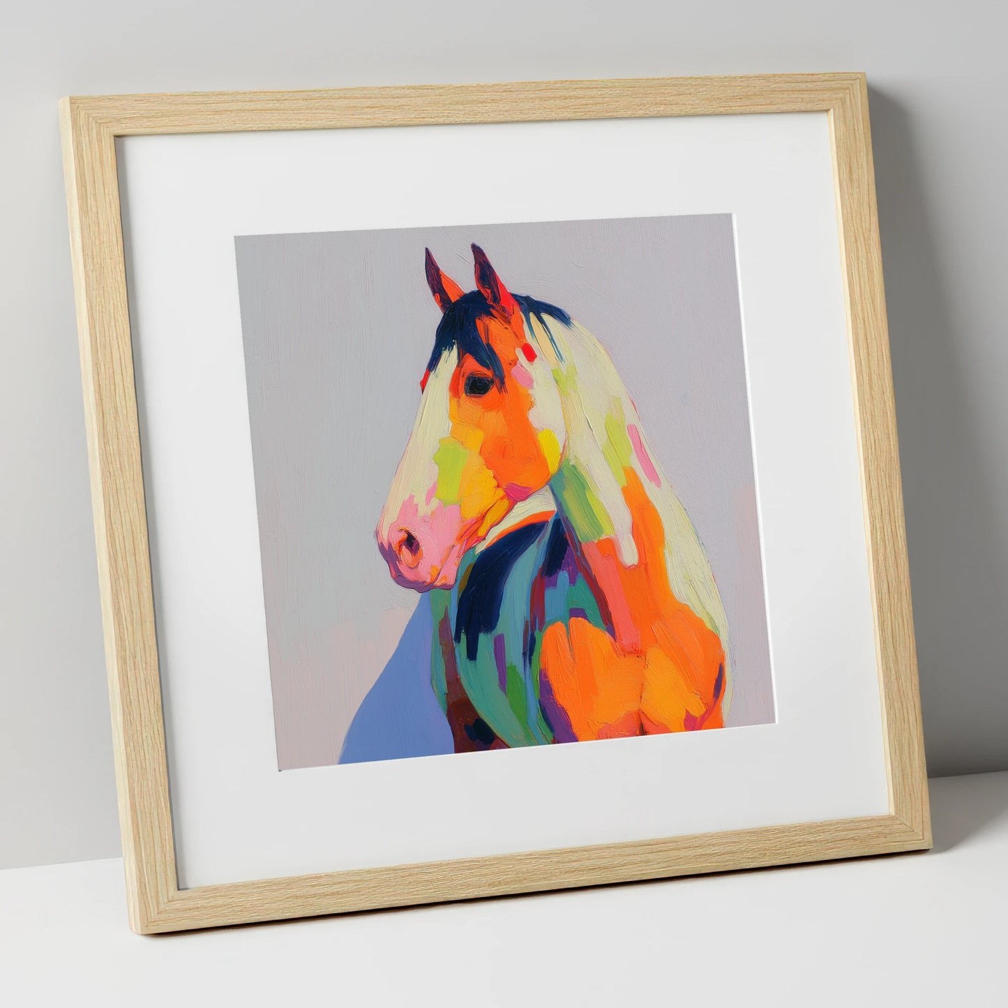 Technicolour Equine Profile horse breed art print in natural frame