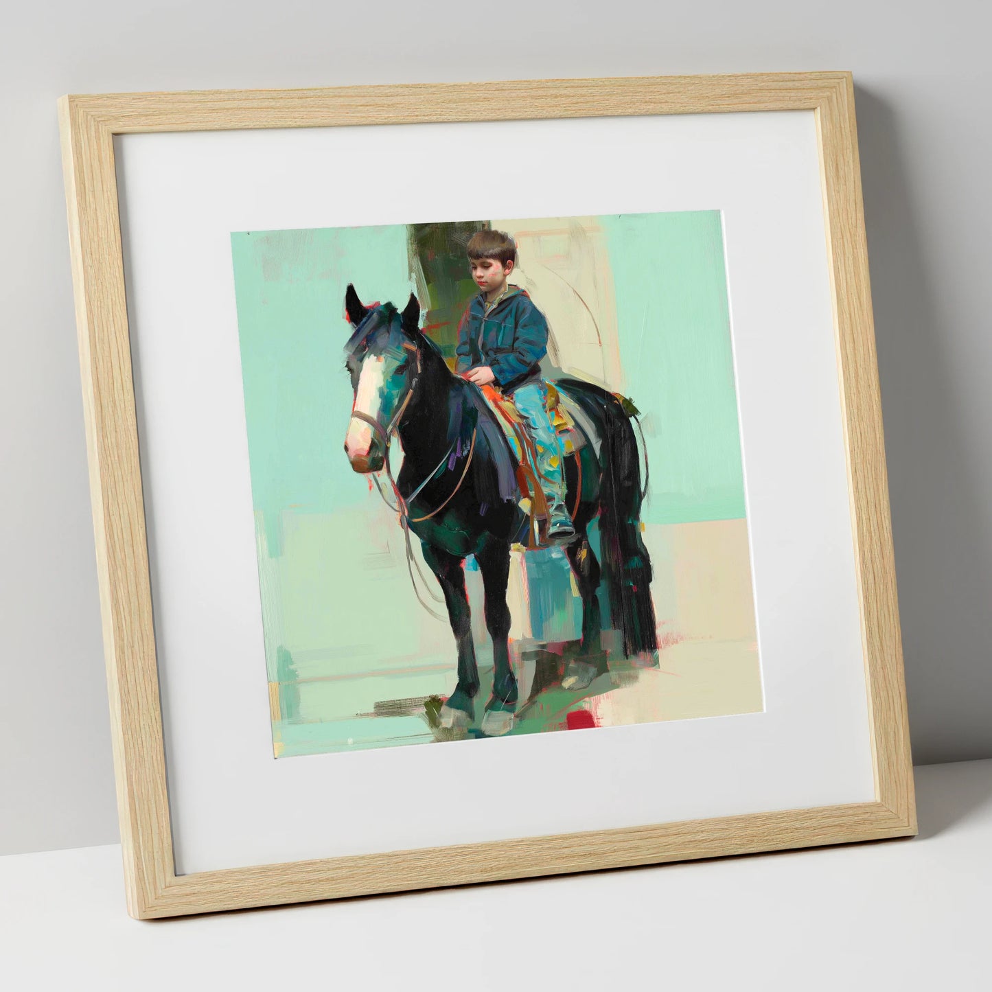The Quiet Partnership horse & rider art print in natural frame