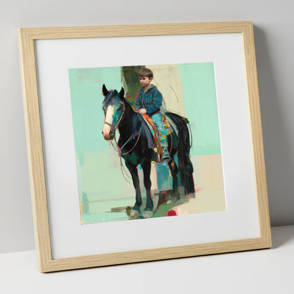 The Quiet Partnership horse & rider art print in natural frame