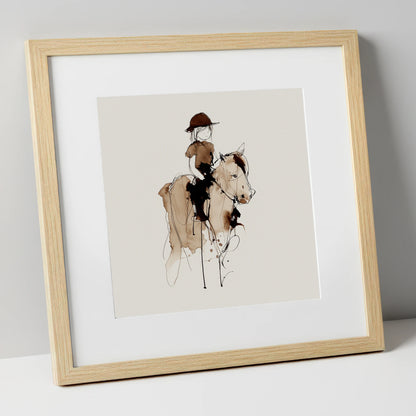The Young Equestrian horse & rider art print in natural frame