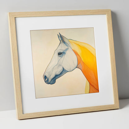Flowing Amber Contours horse portrait art print in natural frame