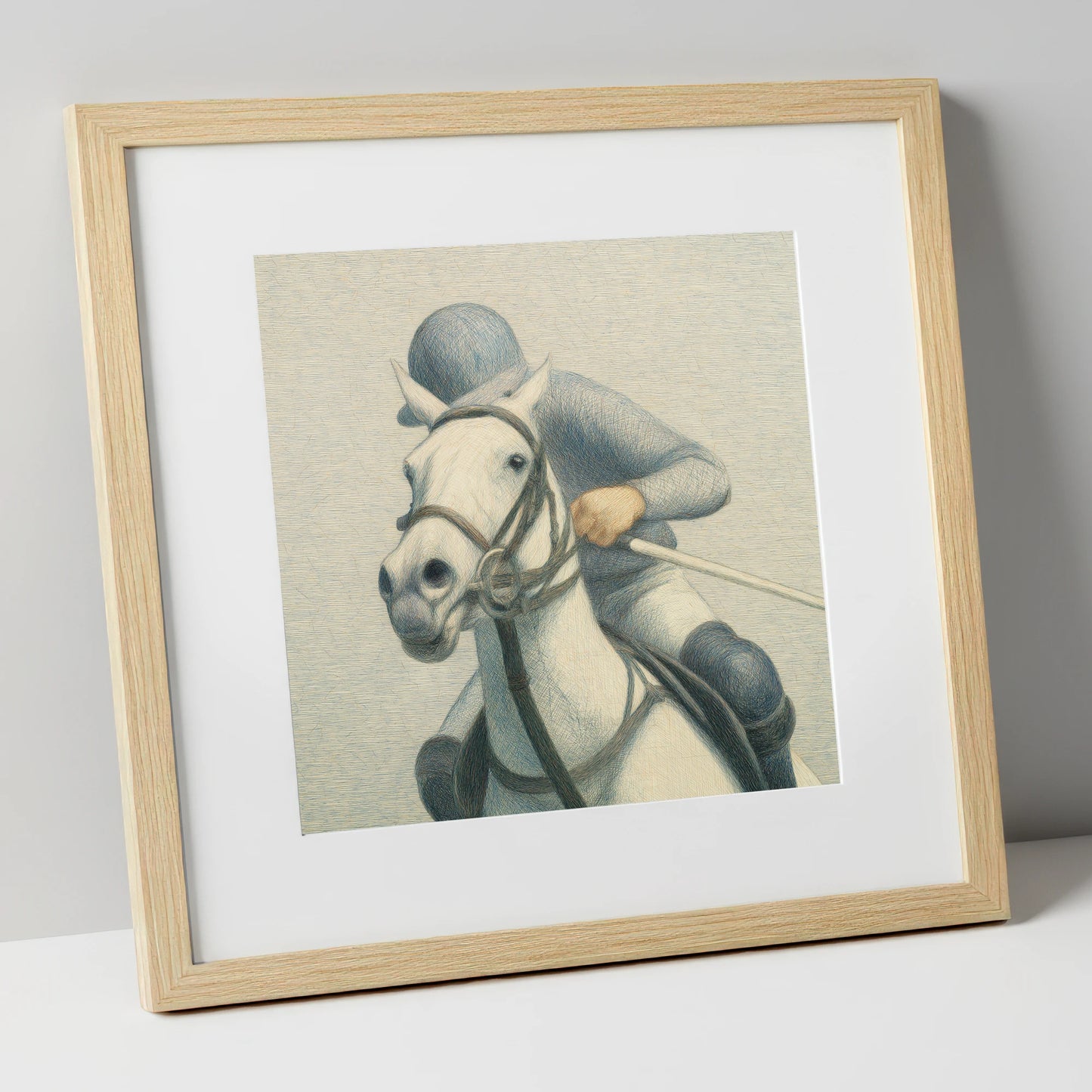 A Timeless Chukka polo horse art print in natural frame
