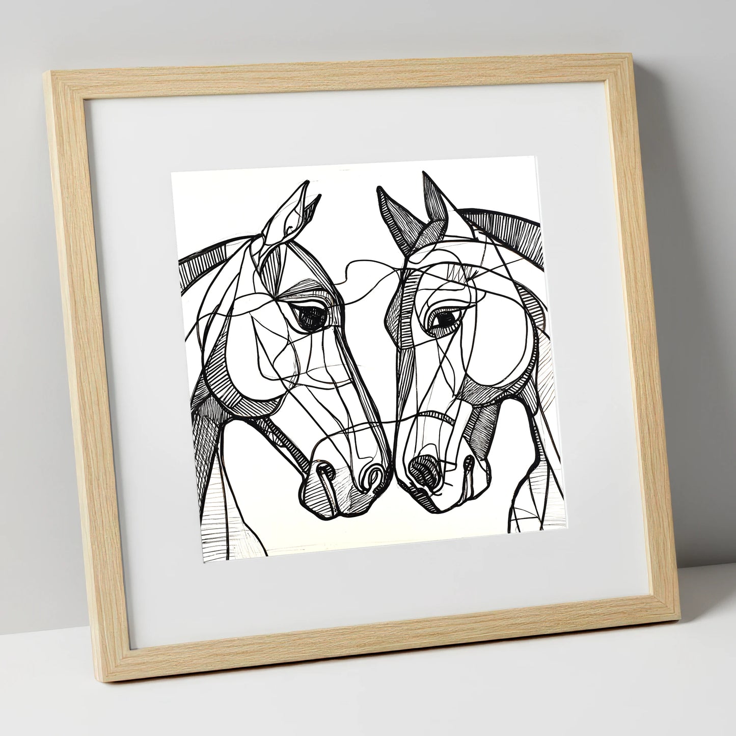 Structural Equine Bond horse portrait art print in natural frame