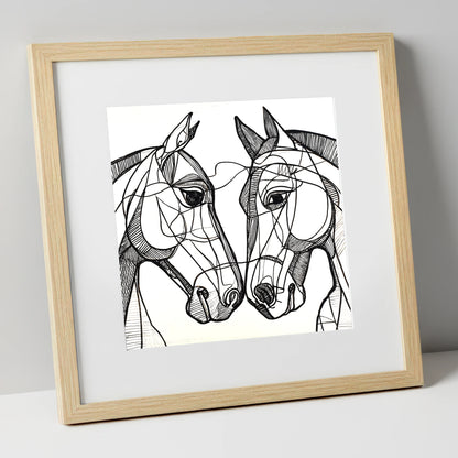 Structural Equine Bond horse portrait art print in natural frame