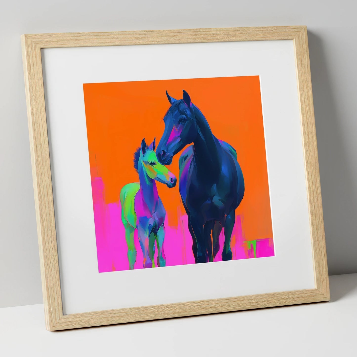 Electric Bond mare & foal art print in natural frame