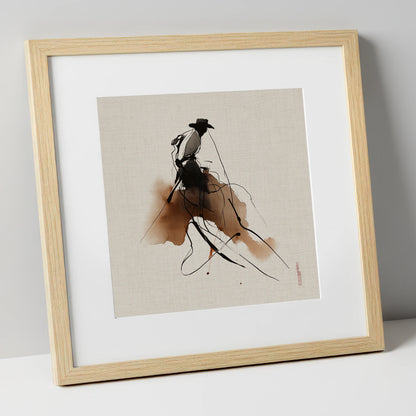 The Sepia Rider western horse art print in natural frame