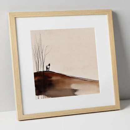 Winter Ridge Silhouette horse landscape art print in natural frame