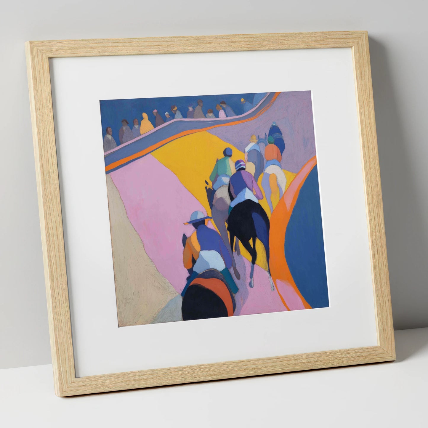 Heading To The Post racing horse art print in natural frame
