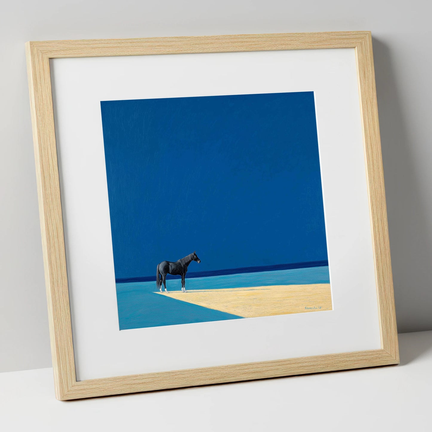At the Azure Edge horse breed art print in natural frame