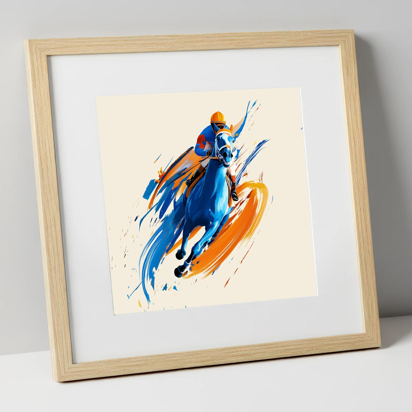 Electric Pace racing horse art print in natural frame