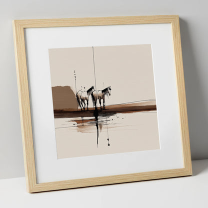 Silent Companions horse landscape art print in natural frame