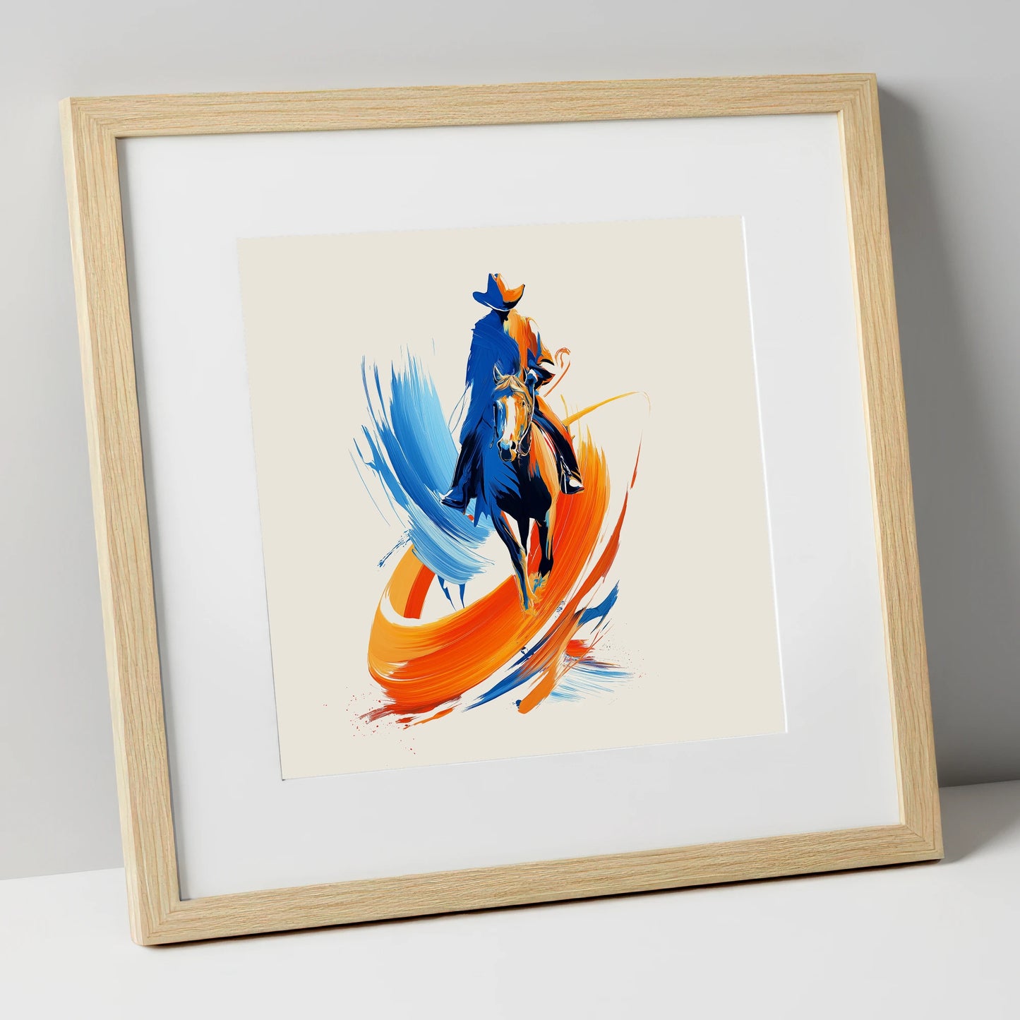 Riding the Painted Wind western horse art print in natural frame