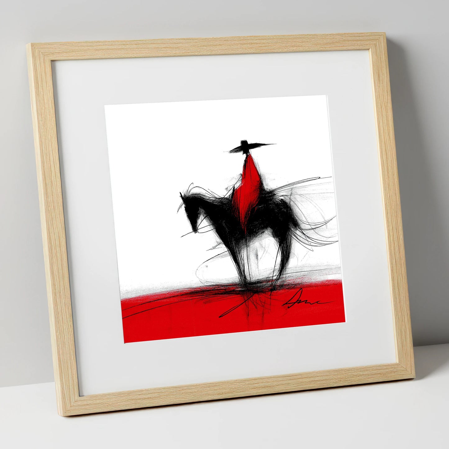 Crimson Vaquero western horse art print in natural frame