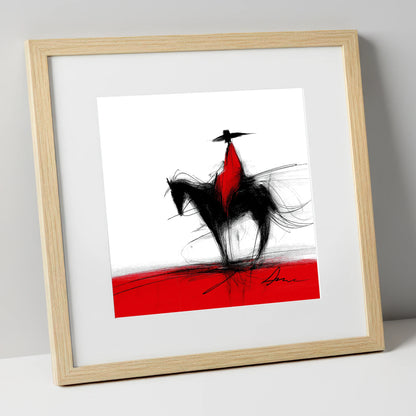 Crimson Vaquero western horse art print in natural frame