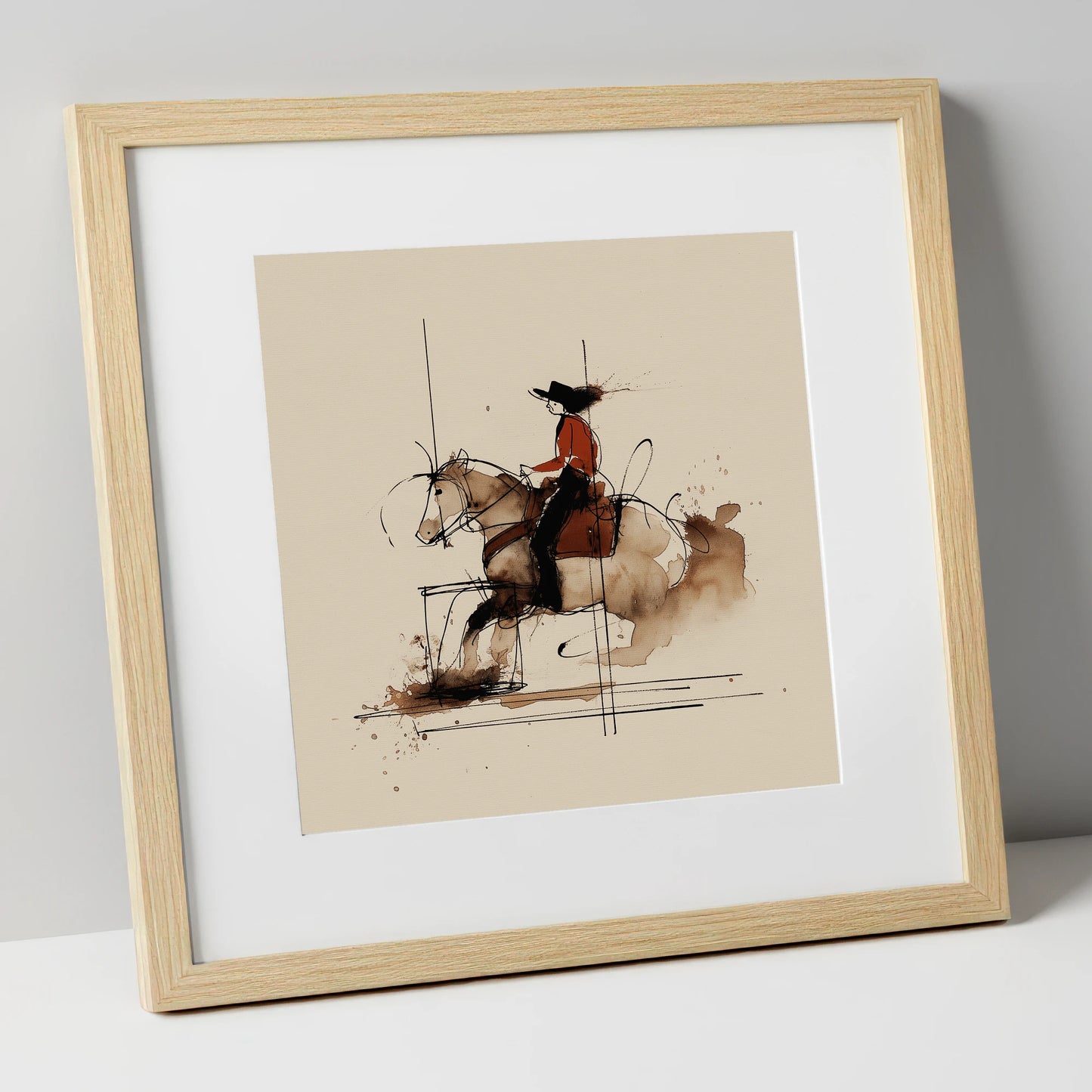 Crimson Western Rider western horse art print in natural frame