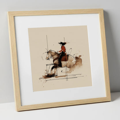 Crimson Western Rider western horse art print in natural frame