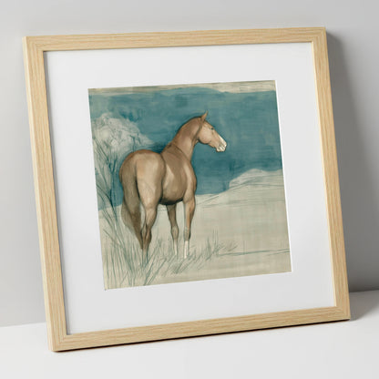 The Quiet Glance horse portrait art print in natural frame